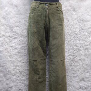Danier Womens Khaki Green Suede Leather Boot Cut Pants Size 6